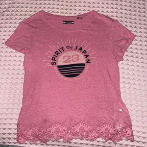 Superdry Spirit of Japan Crochet Lace Trim T-shirt